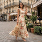 👗 LIMITED-TIME 50% OFF! ✨ Floral Pleated Maxi Dress – Square Neck, Ruffle Sleeves, High-Waist 🌸