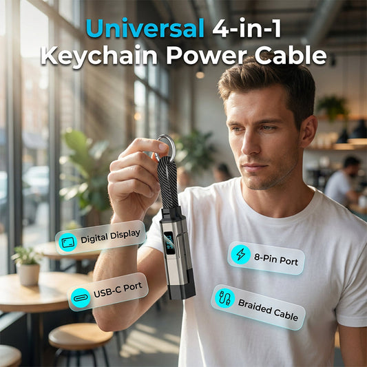 🎁2026 New Arrivals 50% OFF💥4-in-1 Charging Cable with Digital Display & Keychain – Fast-Charging, Kink-Resistant & Compact