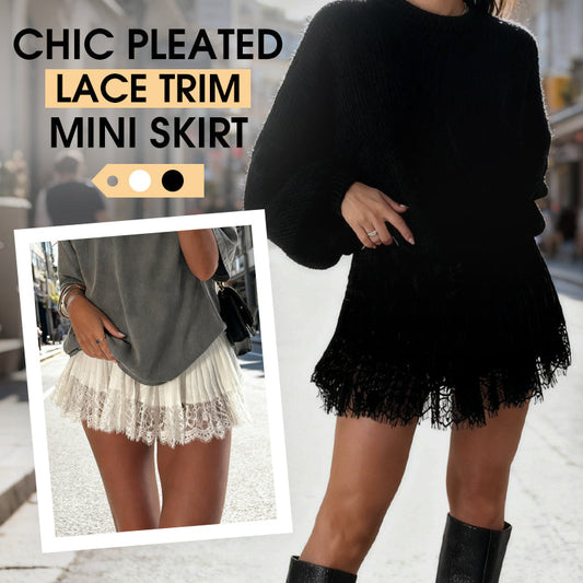 🎁New Arrival 55% OFF💥Chic Pleated Lace Trim Mini Skirt