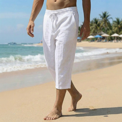 👖☀️🌊 LIMITED-TIME 50% OFF! Men’s Casual Capri Pants with Drawstring Waist – Breathable Cotton, Loose Fit, 3/4 Length – Perfect for Beach, Park, or Weekend Chill 🏖️😎