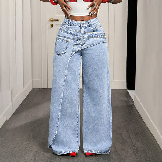 📢📢50% OFF !! ⏰Women's Asymmetrical Waist Wide Leg Jeans