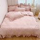 Simple Solid Color 4-Piece Bedding Set with Ruffled Borders