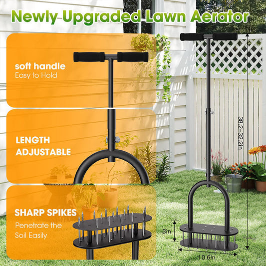 🎁2026 New Arrivals 50% OFF💥Heavy‑Duty Manual Lawn Coring Aerator‑ Adjustable Carbon Steel Soil Plug Aerator with Spring Ejection for Yard & Garden Lawn Care