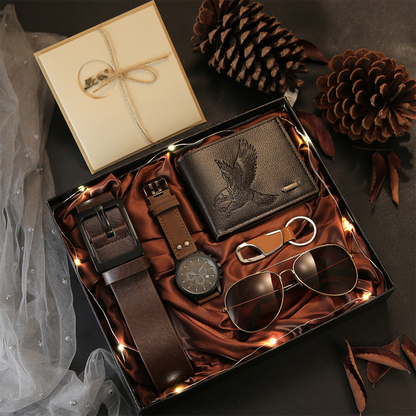 🎁2026 New Arrivals 50% OFF💥Men's 5-Piece Gift Set with Watch Wallet Belt Sunglasses Keychain⌚🕶️