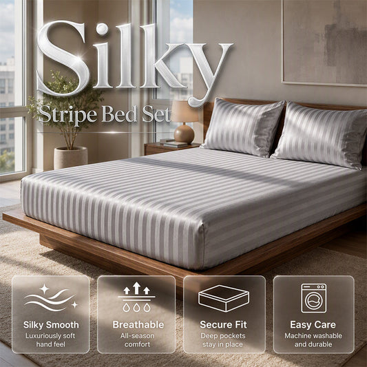 🎁2026 New Arrivals 50% OFF💥Silky Satin Striped Fitted Sheet Set