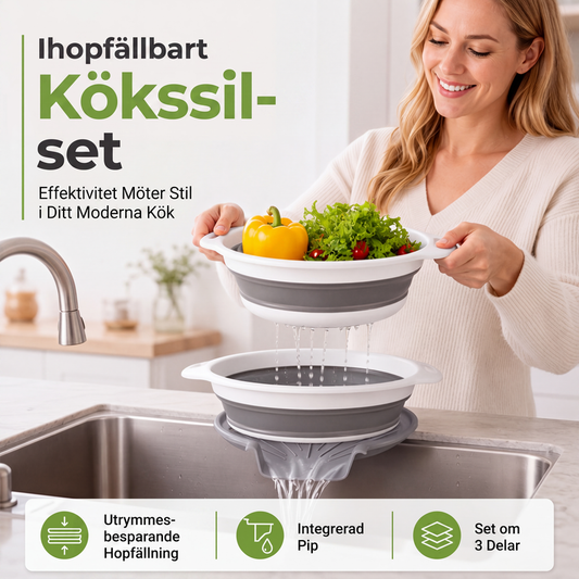 🎁2026 New Arrivals 50% OFF💥 Careluxpro 3-Piece Collapsible Colander Set – With Draining Base, Space Saving, For Fruit Veggies Pasta 🧺