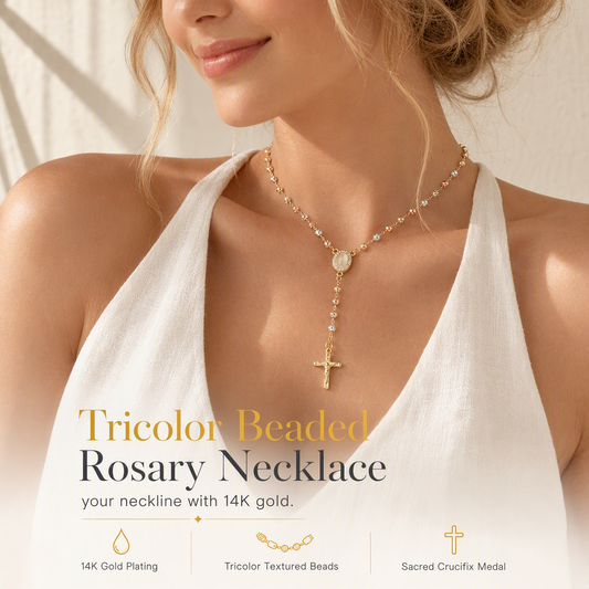 🎁2026 New Arrivals 50% OFF💥Retro Gold Tone Virgin Mary Crucifix Cross Pendant Necklace with Beaded Y-Chain📿💎