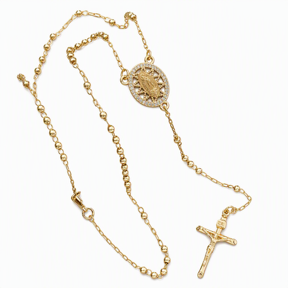 🎁2026 New Arrivals 50% OFF💥Retro Gold Tone Virgin Mary Crucifix Cross Pendant Necklace with Beaded Y-Chain📿💎