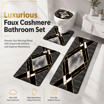 🎁2026 New Arrivals 50% OFF💥4 Piece Faux Cashmere Absorbent Bathroom Rug Set with Rectangular Mat U Shaped Toilet Mat Toilet Lid Cover and Long Runner Rug 🧽