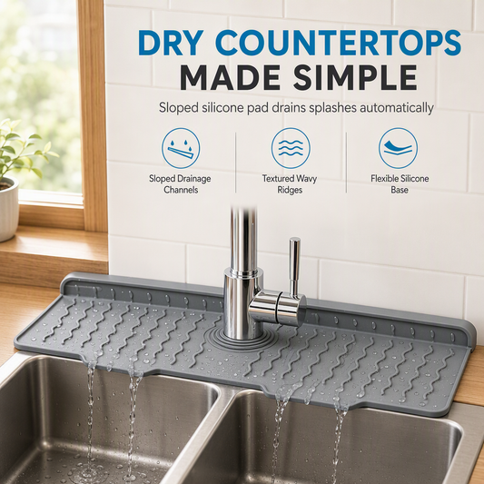 🎁2026 New Arrivals 50% OFF💥🧽 Silicone Faucet Splash Guard Mat — Drain Fast, Cuttable