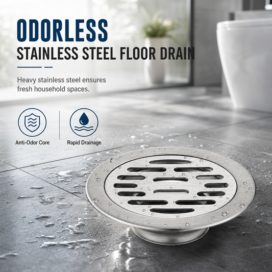 🎁2026 New Arrivals 50% OFF💥Brushed Stainless Steel Round Floor Drain with Deodorizing Core – Fast Water Drainage Anti-Odour Floor Drain, Fits Bathroom, Shower & Washing Machine