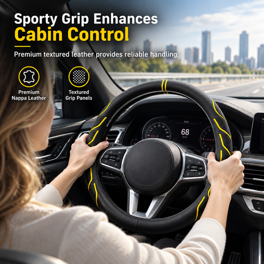 🎁2026 New Arrivals 50% OFF💥Four Seasons Universal Luminous Nappa Leather Car Steering Wheel Cover Non Slip Breathable Wear Resistant Protector for Round and D Shaped Wheels