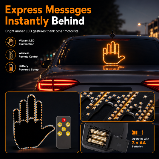 🎁2026 New Arrivals 50% OFF💥Interactive LED Car Gesture Light with Remote Control Finger Palm Warning Light for Vehicle Rear Window