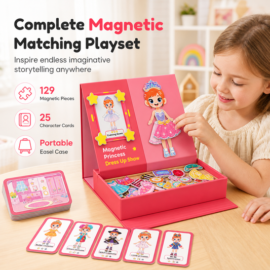 🎁2026 New Arrivals 50% OFF💥🎨129-Piece Magnetic Princess Dress-Up Set for Girls Ages 3–6 – 3-in-1 3D Outfit & Scene Matching Toy