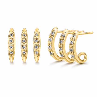 🎁2026 New Arrivals 50% OFF💥Minimalist Three Layer Curved Ear Crawler Stud Earrings with Inlaid Rhinestones