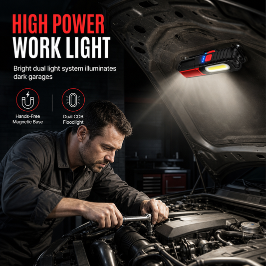 🎁2026 New Arrivals 50% OFF💥🔦 Bright Rechargeable LED Work Light with Magnetic Base – Portable Inspection Lamp for Car Repair & Night Market Lighting, Keep Both Hands Free While You Work ✨