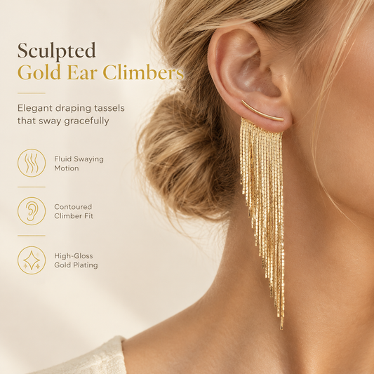 🎁2026 New Arrivals 50% OFF💥✨ Sculpted Gold Tassel Earrings – Weightless, Bold & Pain-Free