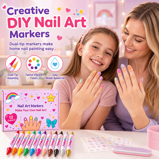 🎁2026 New Arrivals 50% OFF💥12 Colors Kids Dual Tip Nail Art Pen Set, Double Ended Markers for DIY Nail Painting